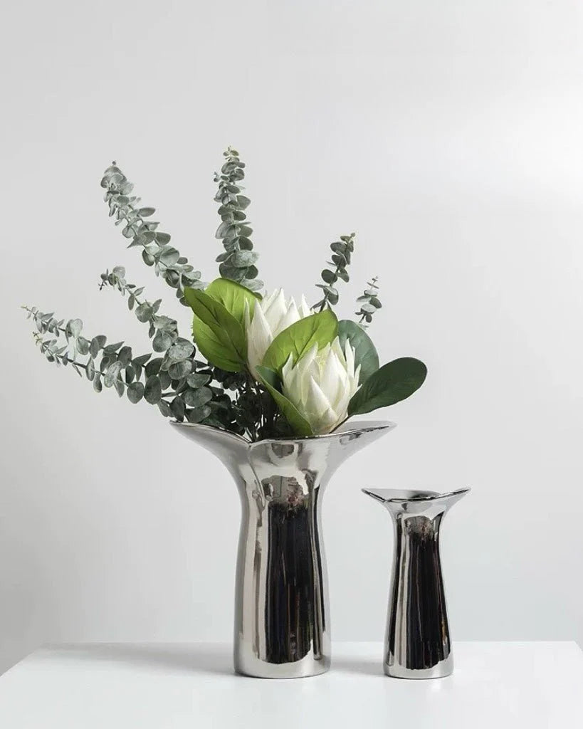 Handmade Modern Silver Bloom Vase, Ceramic Botanica Centrepiece Vase